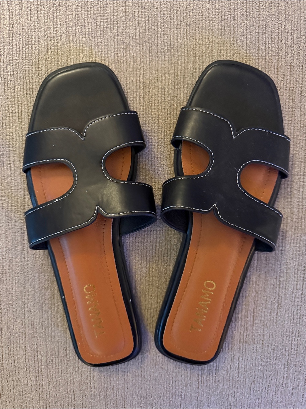 Black Leather Slide Sandals - Women's Casual Slip-On